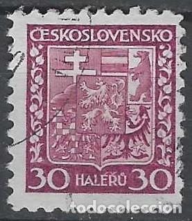 Selos: CHECOSLOVAQUIA 1929 - ESCUDO NACIONAL, VIOLETA ROJIZO - USADO