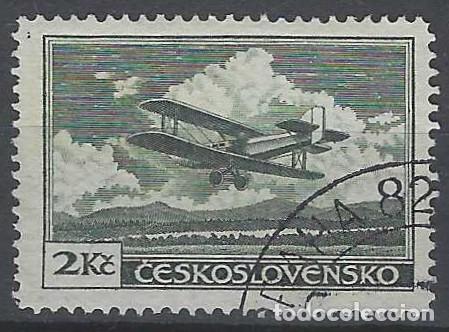 Sellos: CHECOSLOVAQUIA 1930 - CORREO A&Eacute;REO, AVI&Oacute;N SMOLIK, VERDE - USADO