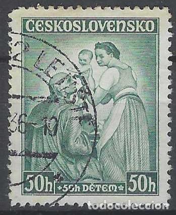 Sellos: CHECOSLOVAQUIA 1936 - SELLO DE BENEFICIENCIA, VERDE AZULADO - USADO