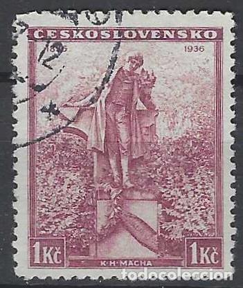 Sellos: CHECOSLOVAQUIA 1936 - CENTENARIO DE LA MUERTE DE KAREL HYNEK M&Aacute;CHA, VIOLETA ROSA - USADO