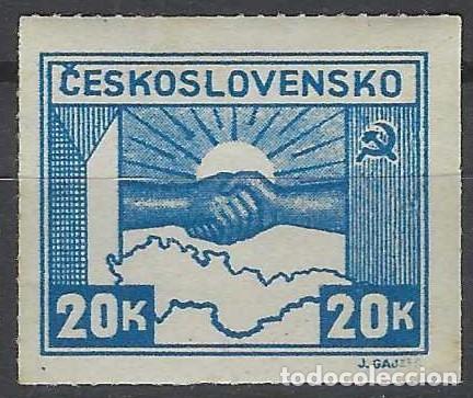 Sellos: CHECOSLOVAQUIA 1945 - EMISI&Oacute;N DE KOSICE, AZUL - MH*