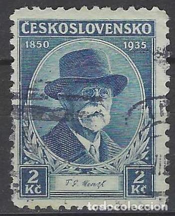 Sellos: CHECOSLOVAQUIA 1935 - 85&ordm; ANIV. DEL PRESIDENTE MASARYK, AZUL MARINO - USADO