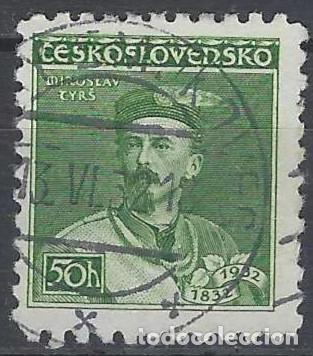 Sellos: CHECOSLOVAQUIA 1932 - CENTENARIO DEL NACIMIENTO DE MIROSLAV TYRS, VERDE - USADO
