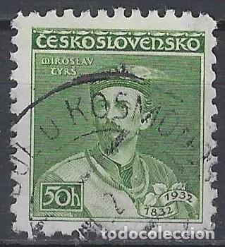 Sellos: CHECOSLOVAQUIA 1932 - CENTENARIO DEL NACIMIENTO DE MIROSLAV TYRS, VERDE - USADO