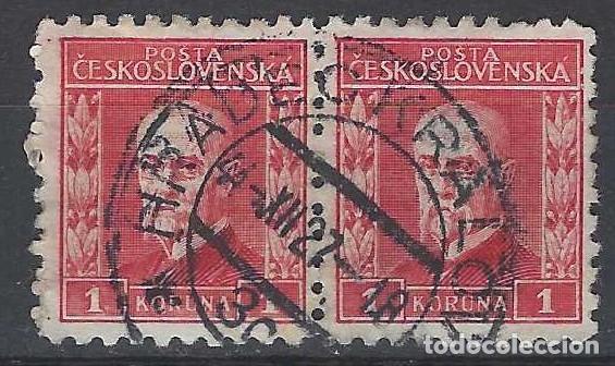 Sellos: CHECOSLOVAQUIA 1927 - PRESIDENTE MASARYK, ROJO - USADO EN PAREJA