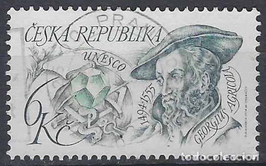 Sellos: REP&Uacute;BLICA CHECA 1994 - PERSONAJES, GEORGIUS AGR&Iacute;CULA, MINER&Aacute;LOGO - USADO