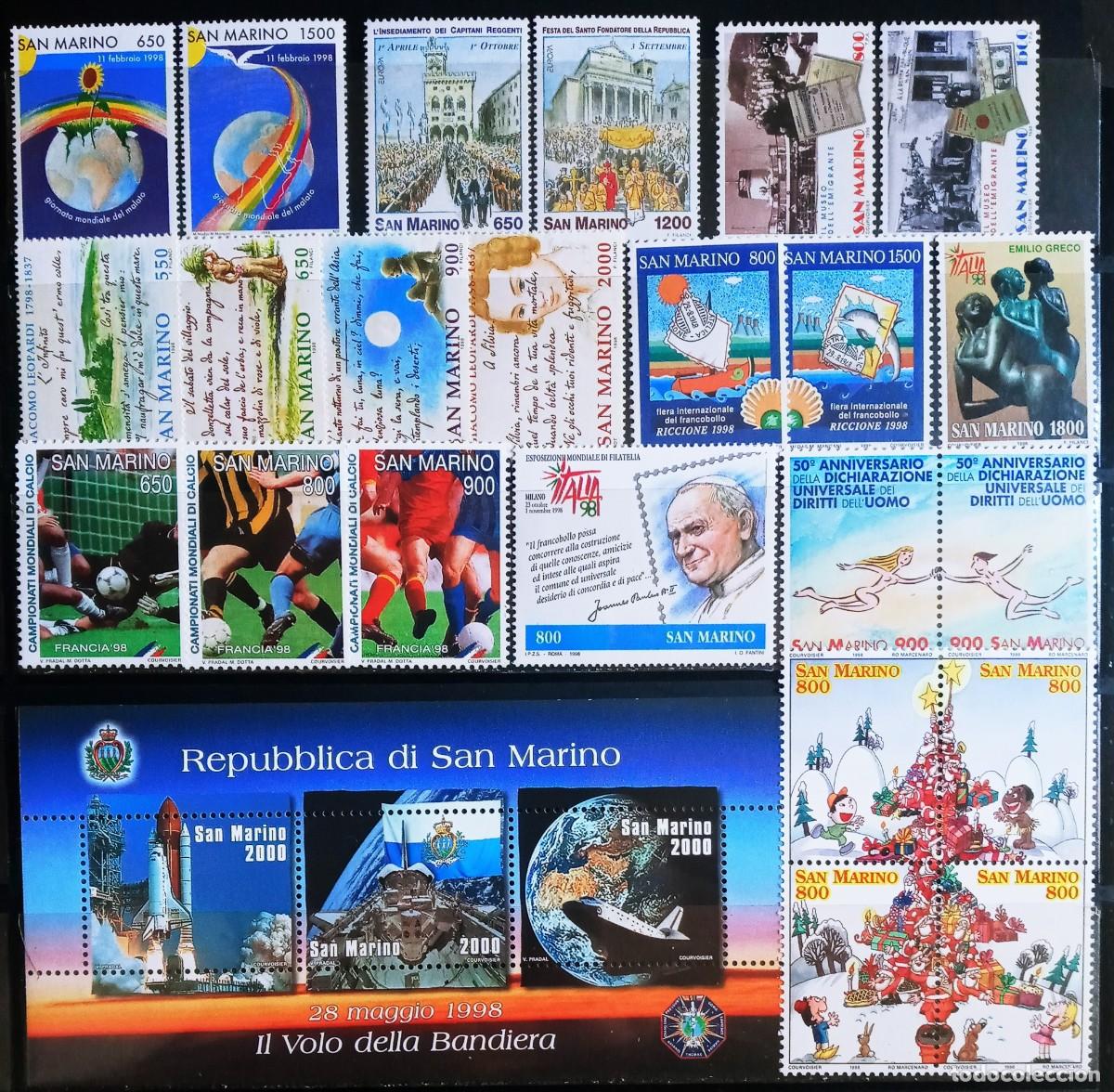 Sellos: SAN MARINO - IVERT A&Ntilde;O 1998 COMPLETO NUEVO ** 51 SELLOS+ 1 HOJA BLOQUE LOS DE LAS 3 FOTOS