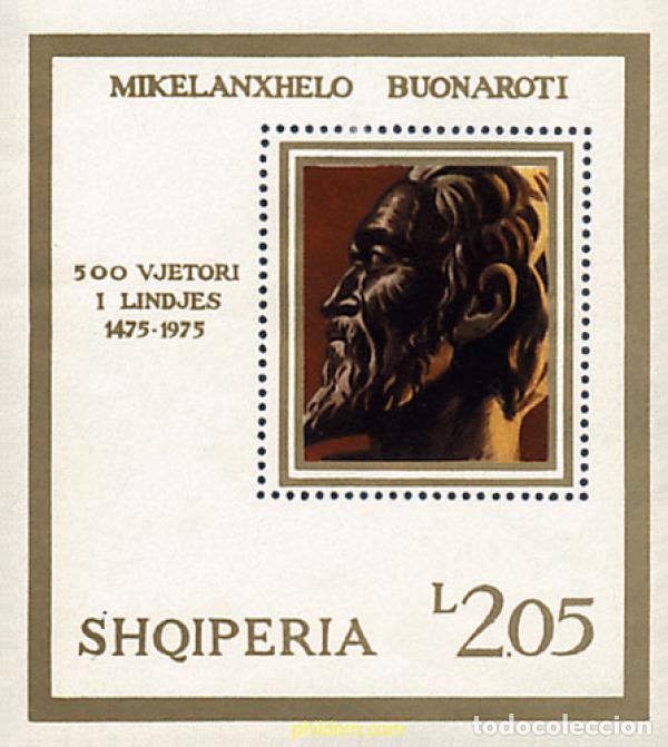 Sellos: 112363 MNH ALBANIA 1975 500 ANIVERSARIO DEL NACIMIENTO DE MIGUEL ANGEL. PINTURAS Y ESCULTURAS