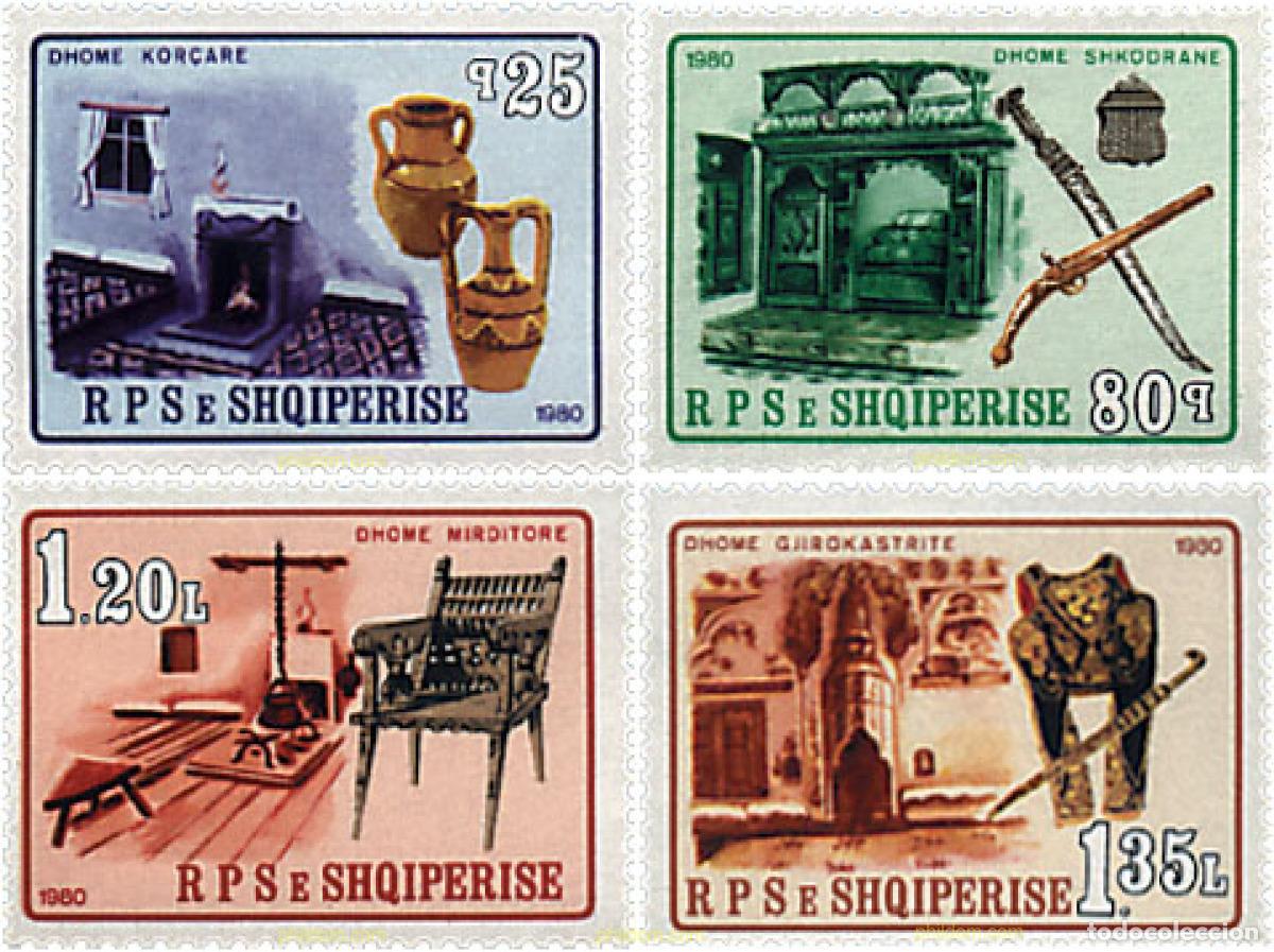 Sellos: 112427 MNH ALBANIA 1980 INTERIORES RUSTICOS DE CASAS TRADICIONALES ALBANESAS.