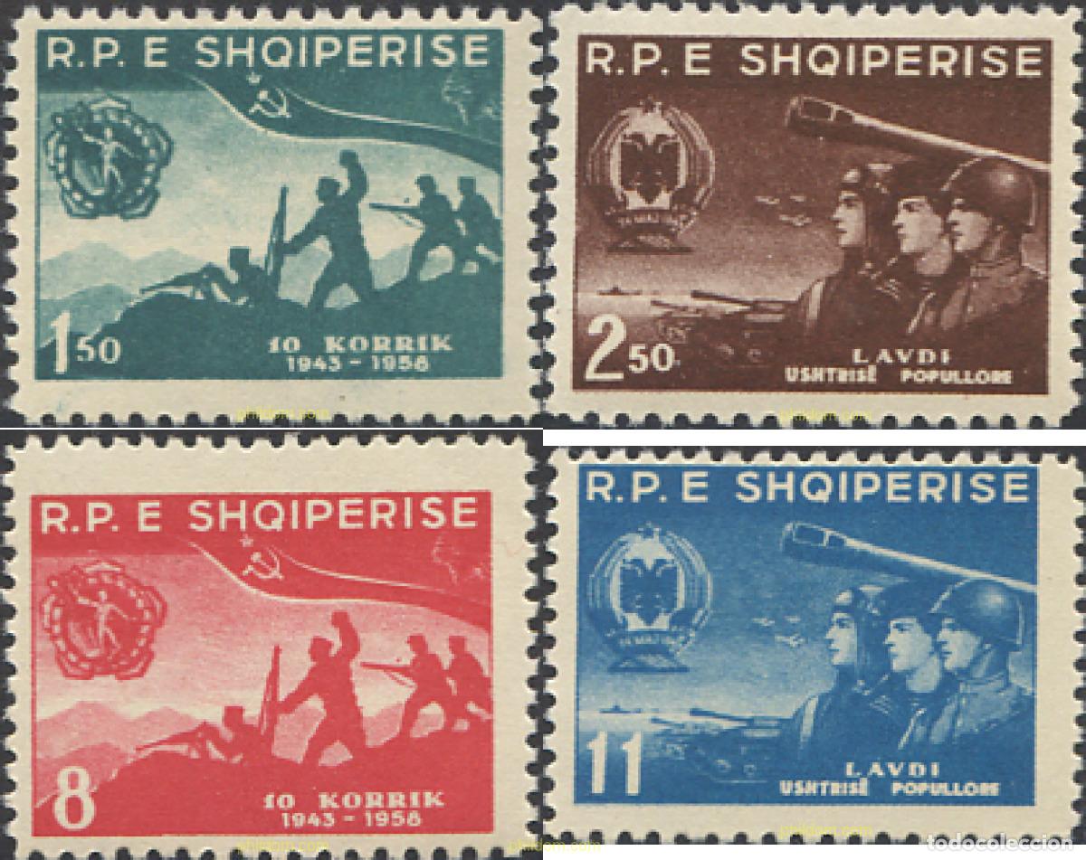Sellos: 111598 MNH ALBANIA 1958 15 ANIVERSARIO DEL EJERCITO POPULAR