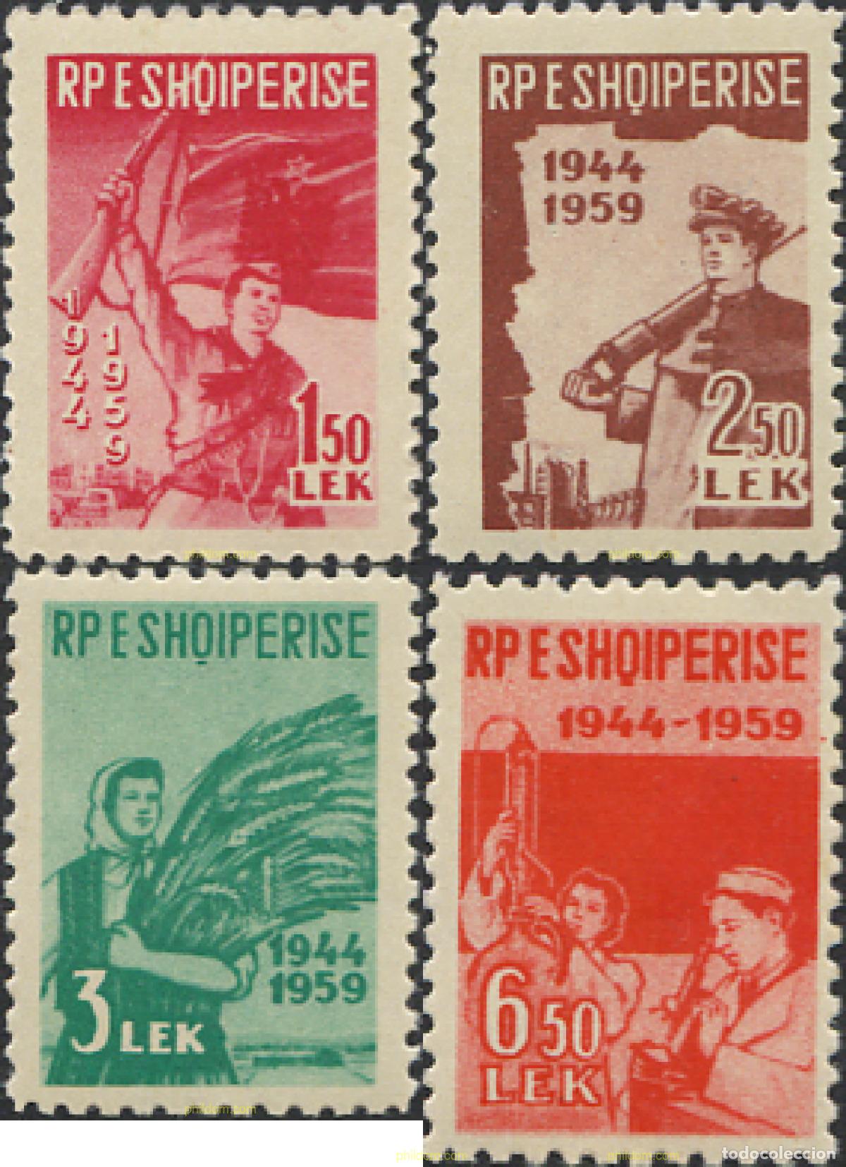 Sellos: 111620 MNH ALBANIA 1959 15 ANIVERSARIO DE LA LIBERACION