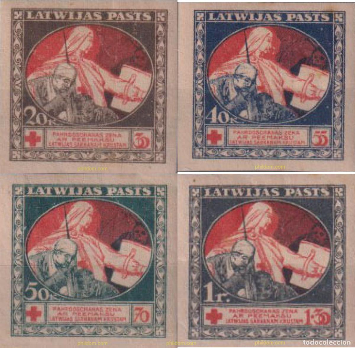 Sellos: 26300 HINGED LETONIA 1920 PRO CRUZ ROJA