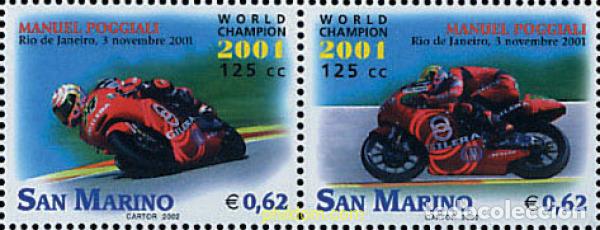 Stamps: 4841 MNH SAN MARINO 2002 HOMENAJE A MANUEL POGGIALI CAMPEON DEL MUNDO DE 125 CC