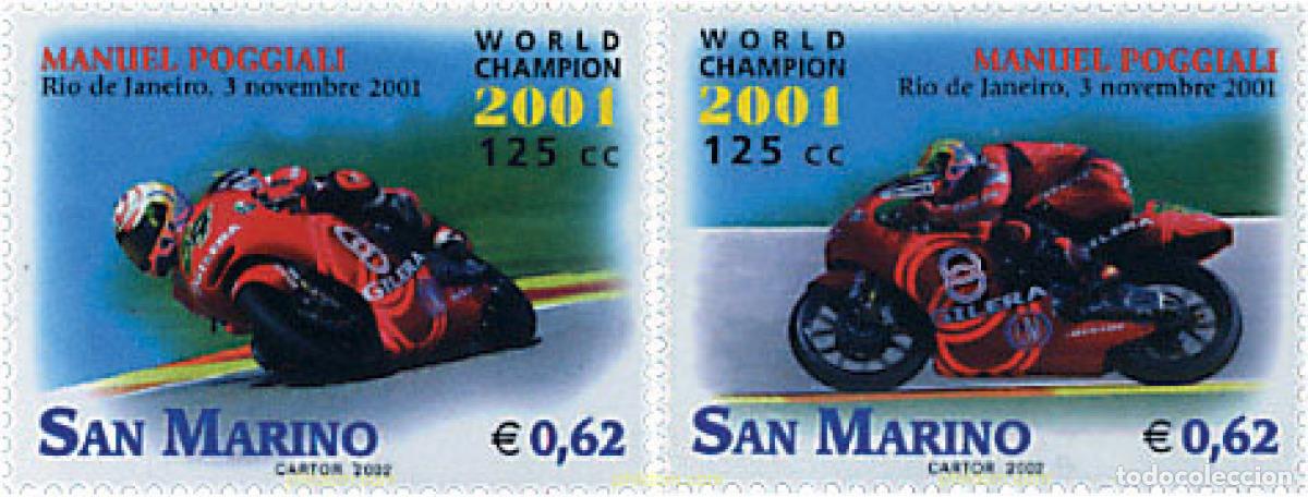 Stamps: 87306 MNH SAN MARINO 2002 HOMENAJE A MANUEL POGGIALI CAMPEON DEL MUNDO DE 125 CC