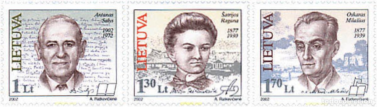 Sellos: 89349 MNH LITUANIA 2002 PERSONALIDADES. ESCRITORES