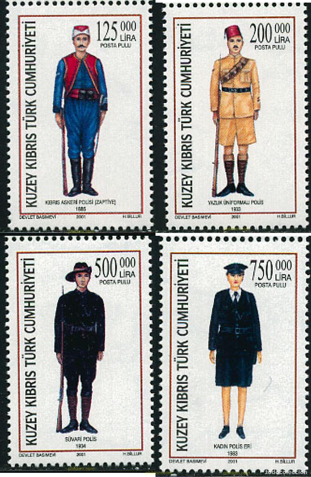 Timbres: 100044 MNH CHIPRE. Administraci&oacute;n turca 2001 UNIFORMES DE POLICIA