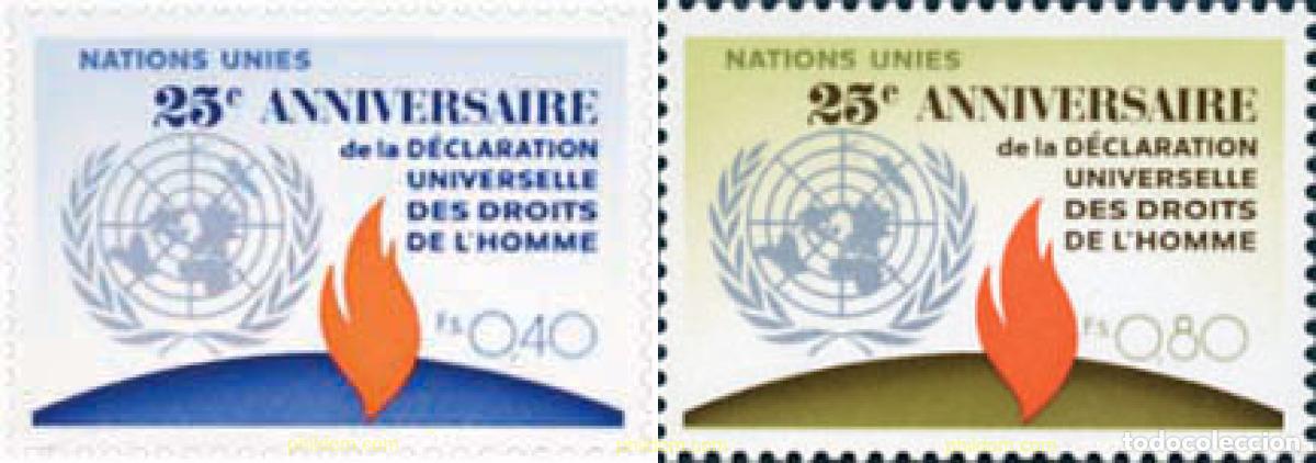 Sellos: 110145 MNH NACIONES UNIDAS. Ginebra 1973 25 ANIVERSARIO DE LA DECLARACION DE LOS DERECHOS HUMANOS