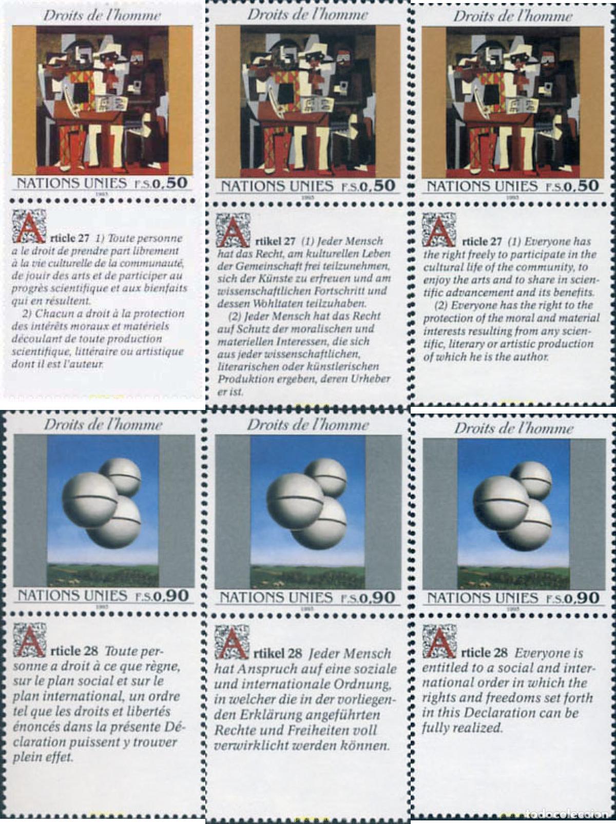 Sellos: 110453 MNH NACIONES UNIDAS. Ginebra 1993 DECLARACION UNIVERSAL DE LOS DERECHOS HUMANOS