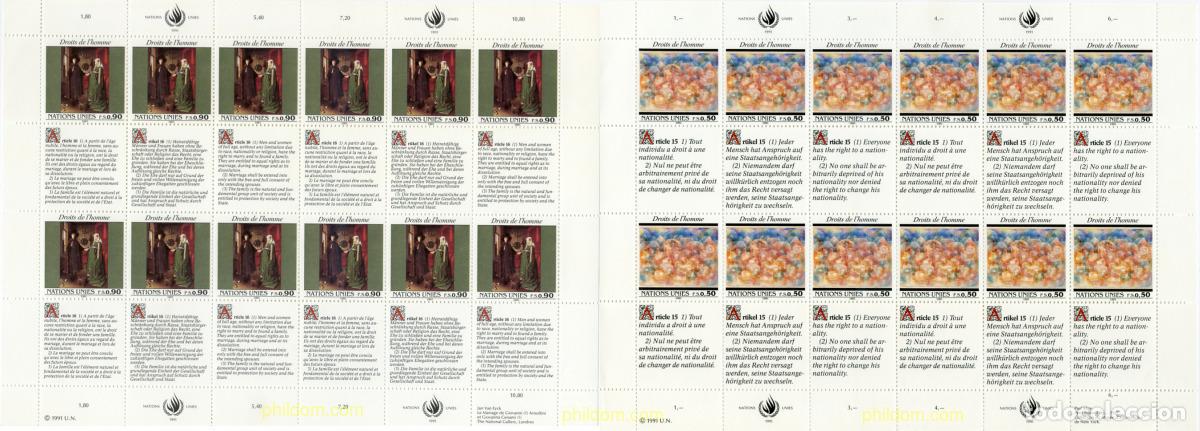 Sellos: 143707 MNH NACIONES UNIDAS. Ginebra 1991 DECLARACION UNIVERSAL DE LOS DERECHOS HUMANOS