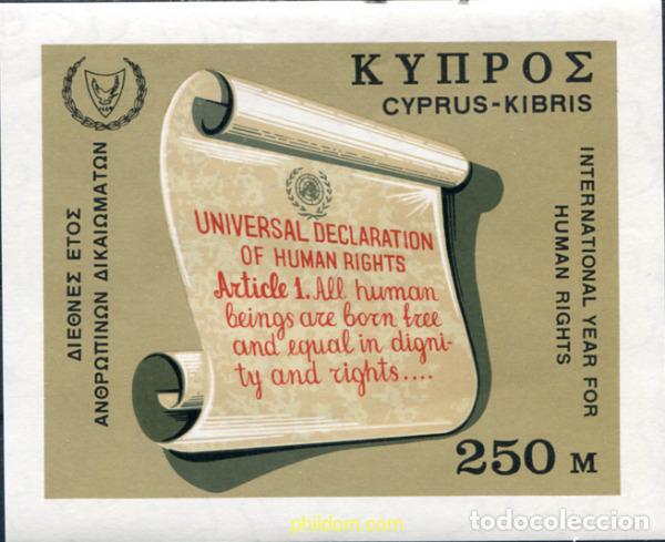 Sellos: 113705 MNH CHIPRE 1968 A&Ntilde;O INTERNACIONAL DE LOS DERECHOS HUMANOS