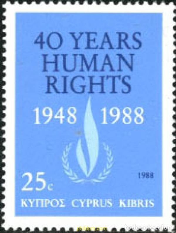 Sellos: 114810 MNH CHIPRE 1988 40 ANIVERSARIO DE LA DECLARACION UNIVERSAL DE LOS DERECHOS HUMANOS