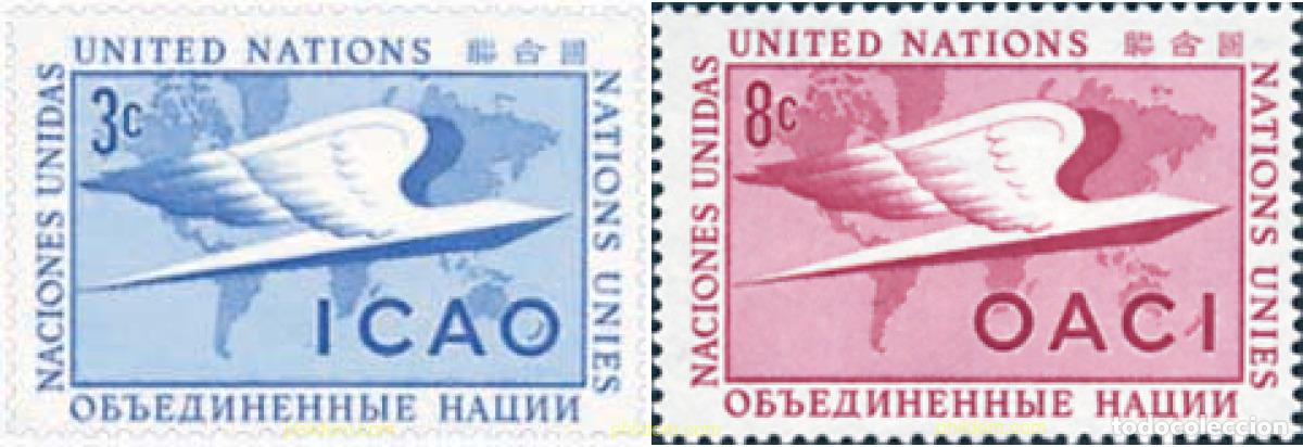 Selos: 122050 HINGED NACIONES UNIDAS. Nueva York 1955 ORGANIZACION INTERNACIONAL DE LA AVIACION CIVIL (OAC