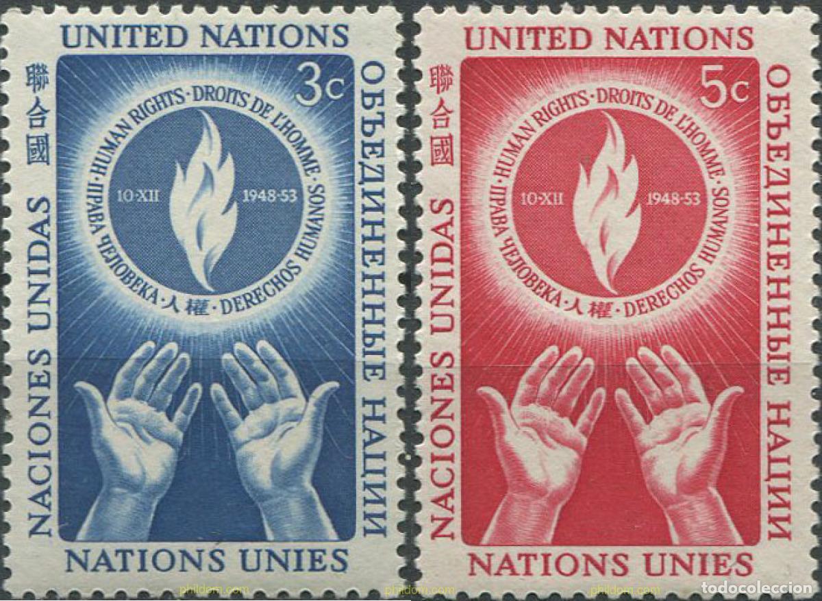 Selos: 122026 HINGED NACIONES UNIDAS. Nueva York 1953 DIA DE LOS DERECHOS HUMANOS