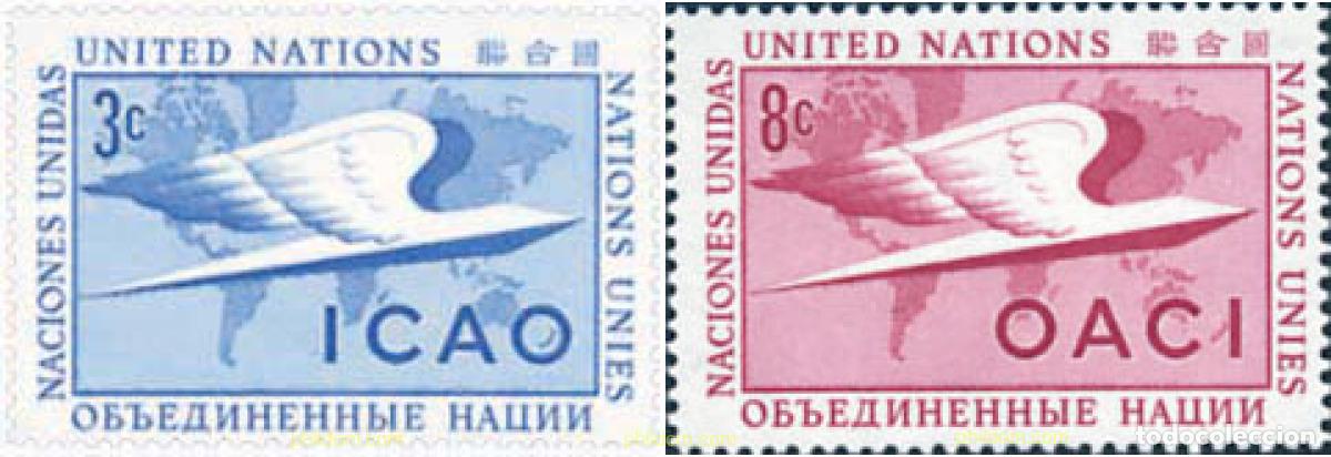 Selos: 346271 HINGED NACIONES UNIDAS. Nueva York 1955 ORGANIZACION INTERNACIONAL DE LA AVIACION CIVIL (OAC