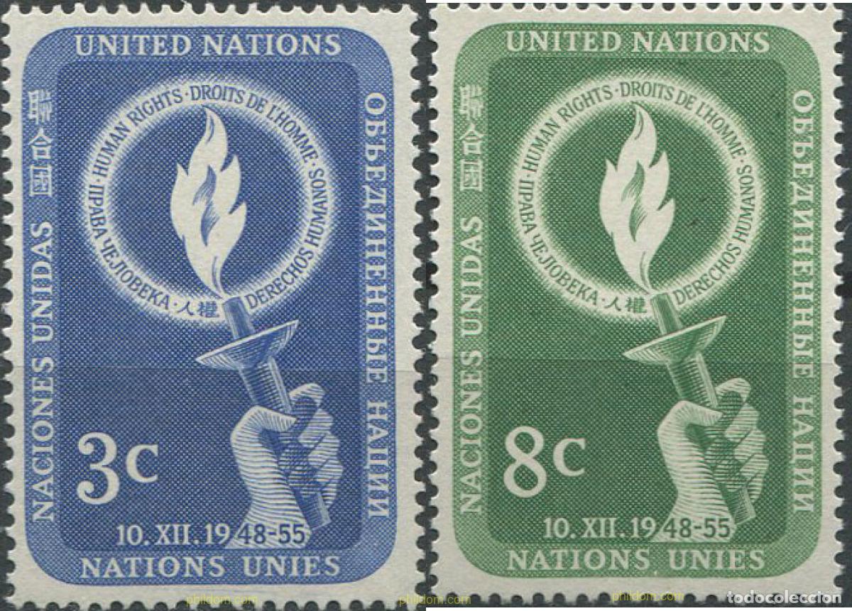 Sellos: 122052 MNH NACIONES UNIDAS. Nueva York 1955 DIA DE LOS DERECHOS HUMANOS