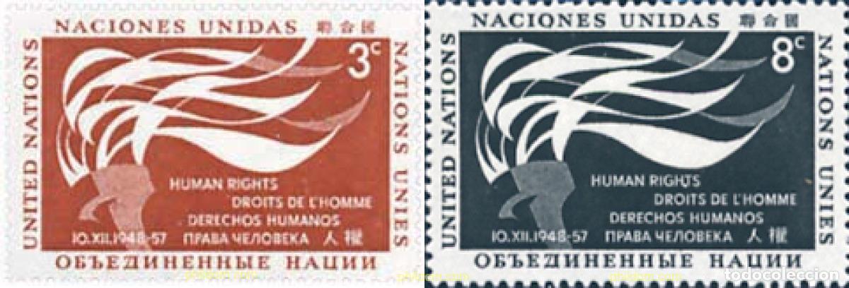 Sellos: 122069 HINGED NACIONES UNIDAS. Nueva York 1957 DIA DE LOS DERECHOS HUMANOS