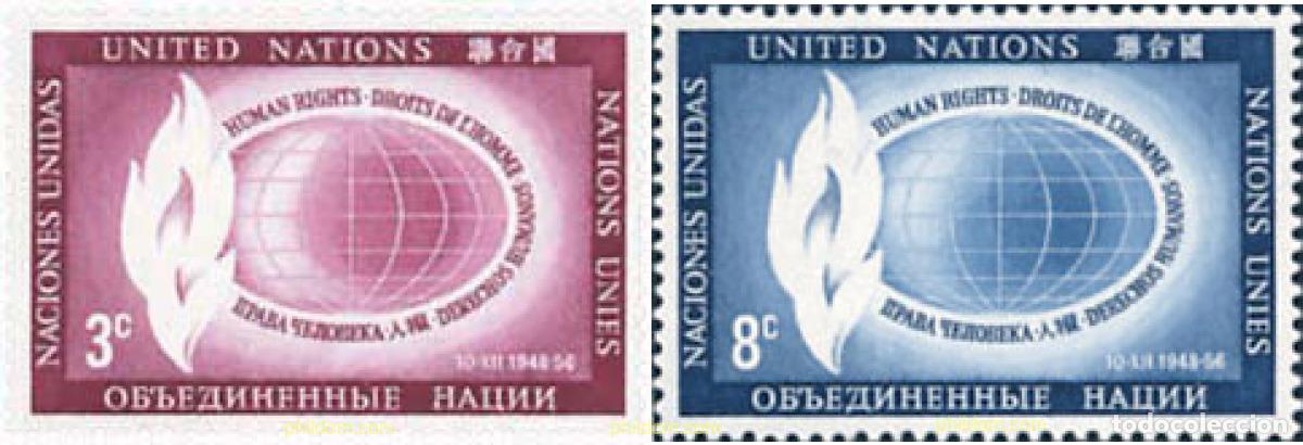 Sellos: 220883 HINGED NACIONES UNIDAS. Nueva York 1956 DIA DE LOS DERECHOS HUMANOS