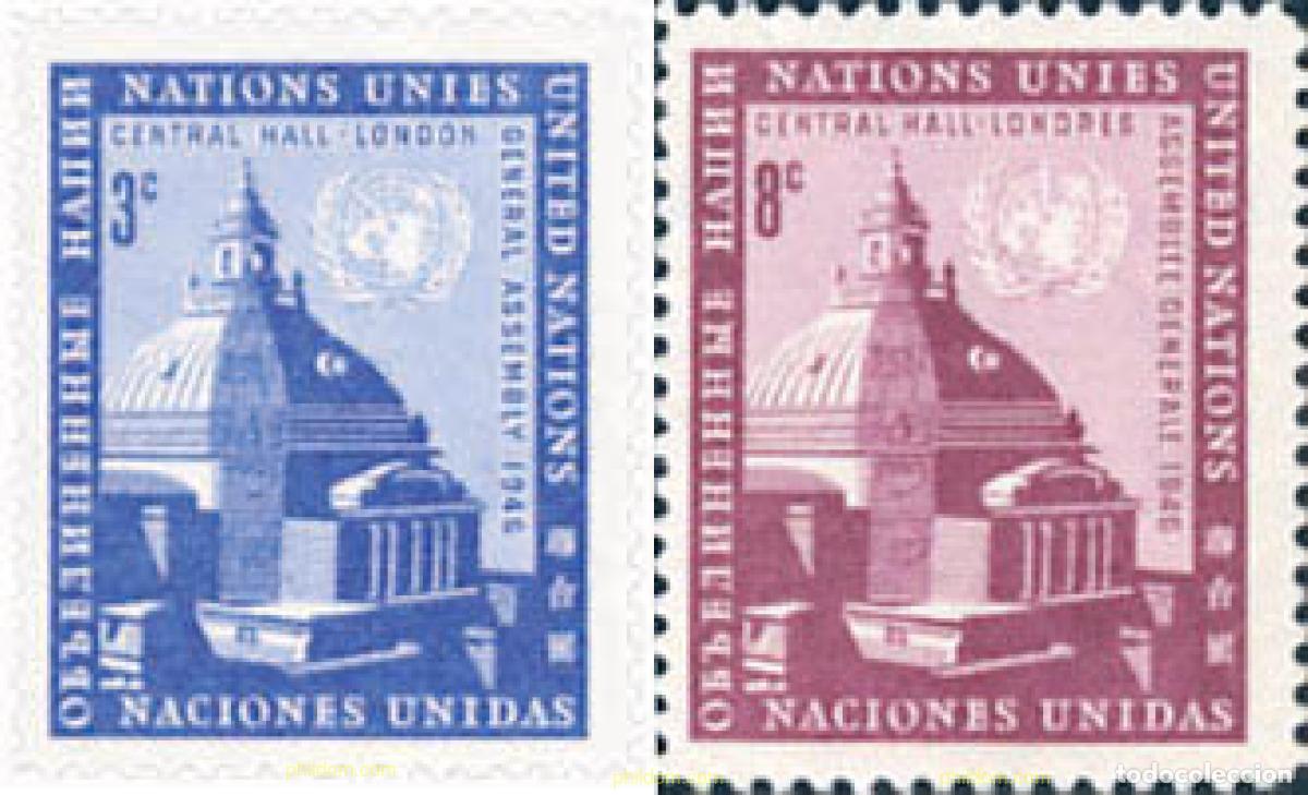 Sellos: 277645 MNH NACIONES UNIDAS. Nueva York 1958 10 ANIVERSARIO DE LA ASAMBLEA GENERAL DE LONDRES