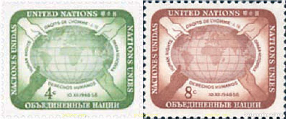 Sellos: 220880 MNH NACIONES UNIDAS. Nueva York 1958 DIA DE LOS DERECHOS HUMANOS