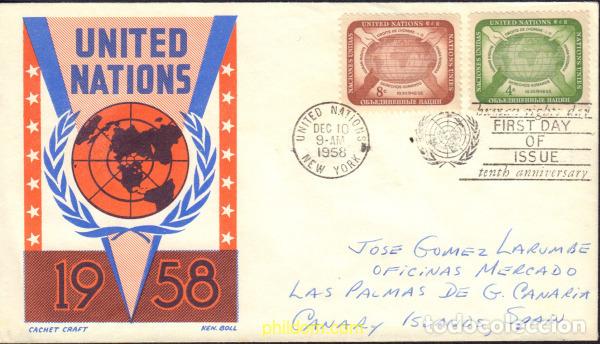 Sellos: 439106 MNH NACIONES UNIDAS. Nueva York 1958 DIA DE LOS DERECHOS HUMANOS