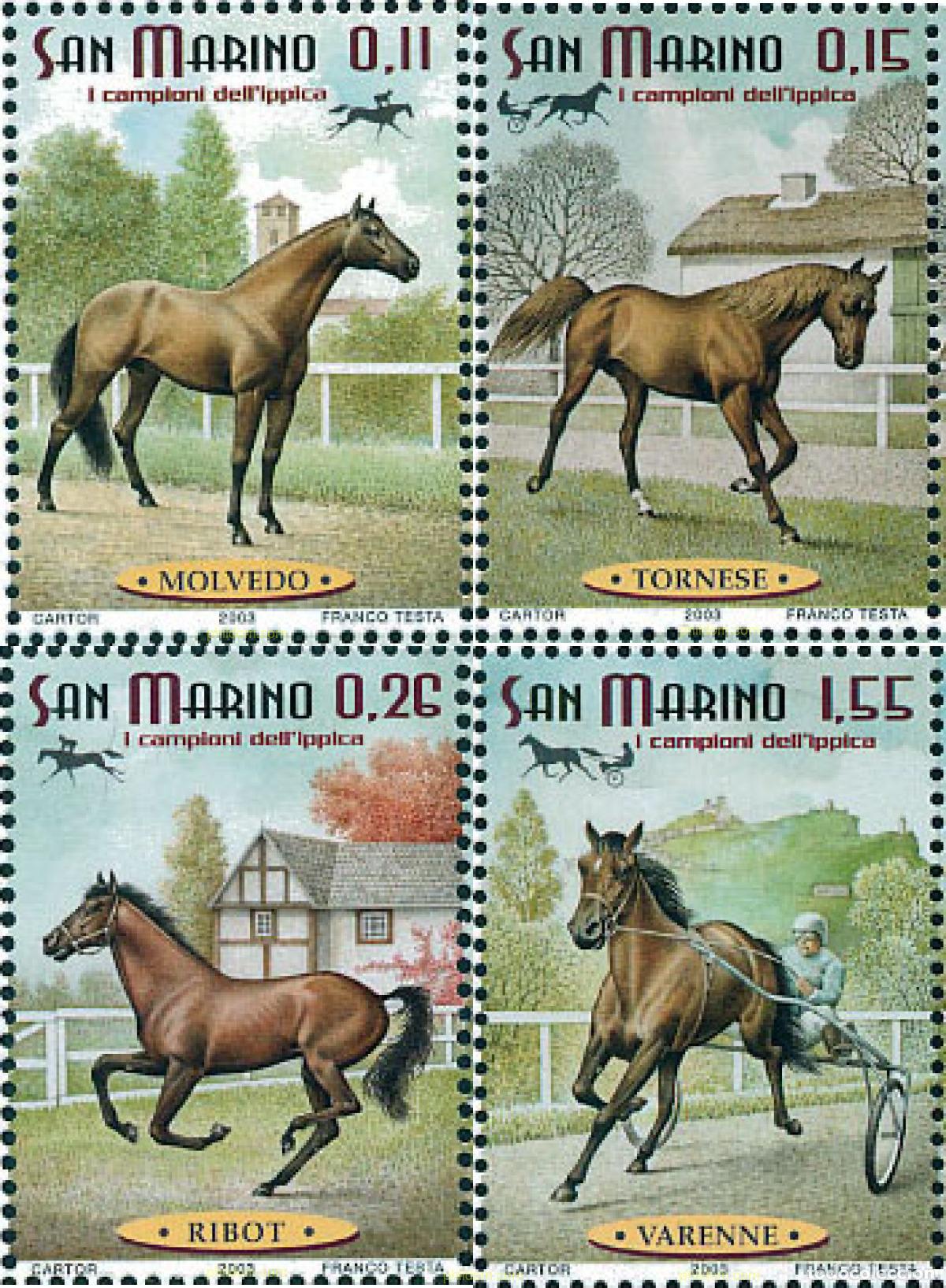 Sellos: 123752 MNH SAN MARINO 2003 CABALLOS CAMPEONES DE HIPICA