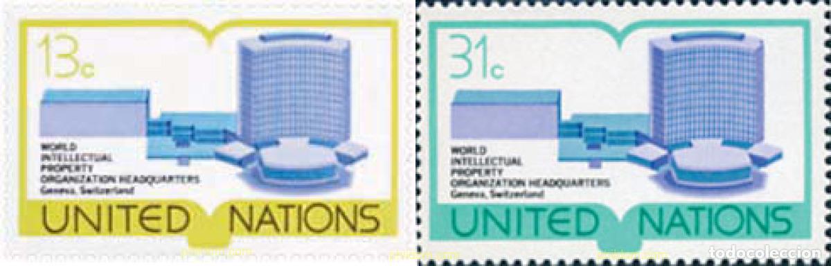 Sellos: 127176 MNH NACIONES UNIDAS. Nueva York 1977 NUEVA SEDE DE LA ORGANIZACION MUNDIAL DE LA PROPIEDAD I