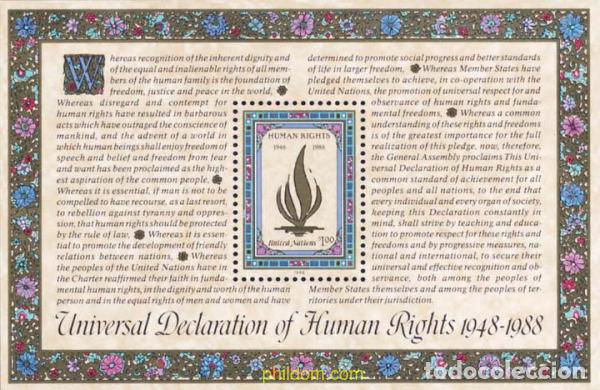 Sellos: 127253 MNH NACIONES UNIDAS. Nueva York 1988 40 ANIVERSARIO DE LA DECLARACION UNIVERSAL DE LOS DEREC