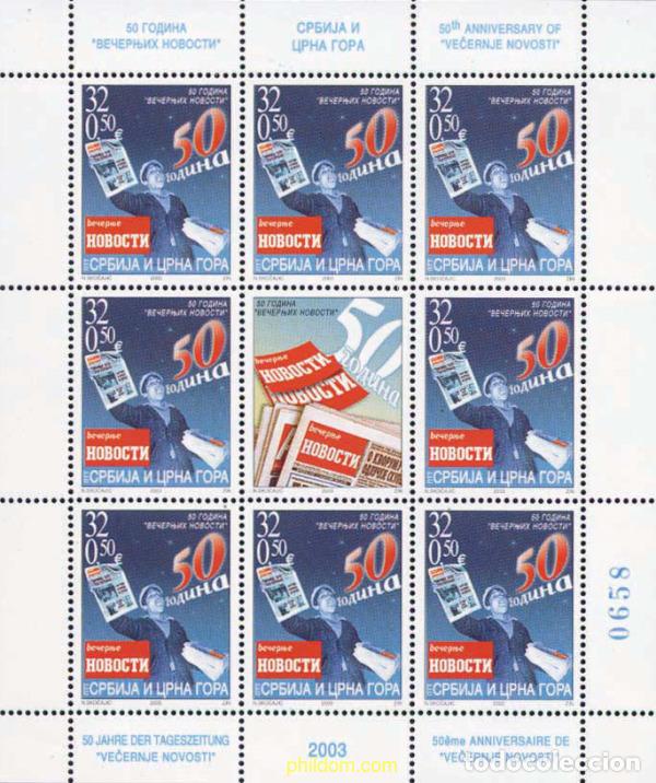 Sellos: 137044 MNH SERBIA Y MONTENEGRO 2003 50 ANIVERSARIO DEL PERIODICO VECERNJE NOVOSTI