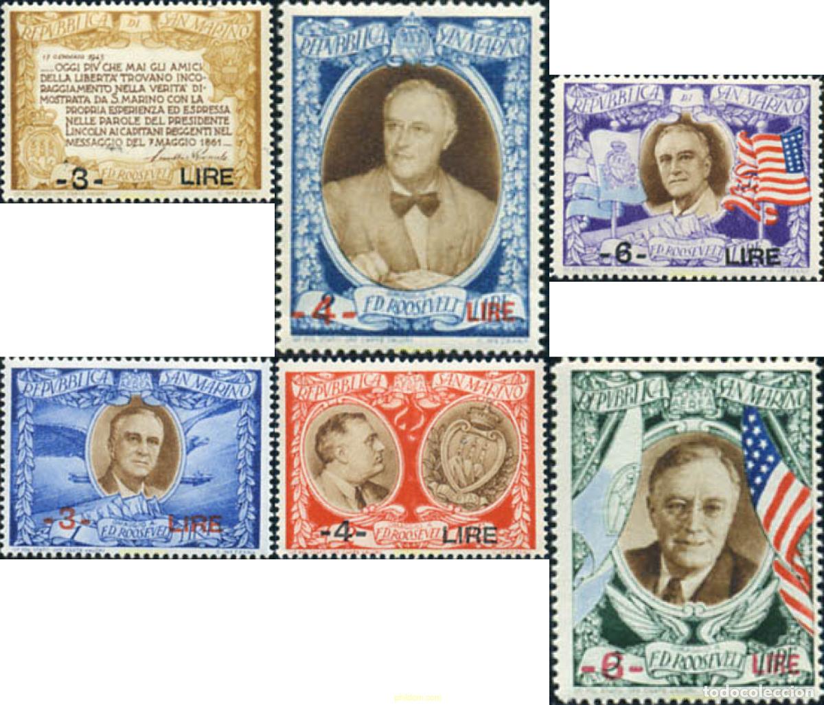 Selos: 633588 HINGED SAN MARINO 1947 A LA MEMORIA DEL PRESIDENTE ROOSEVELT