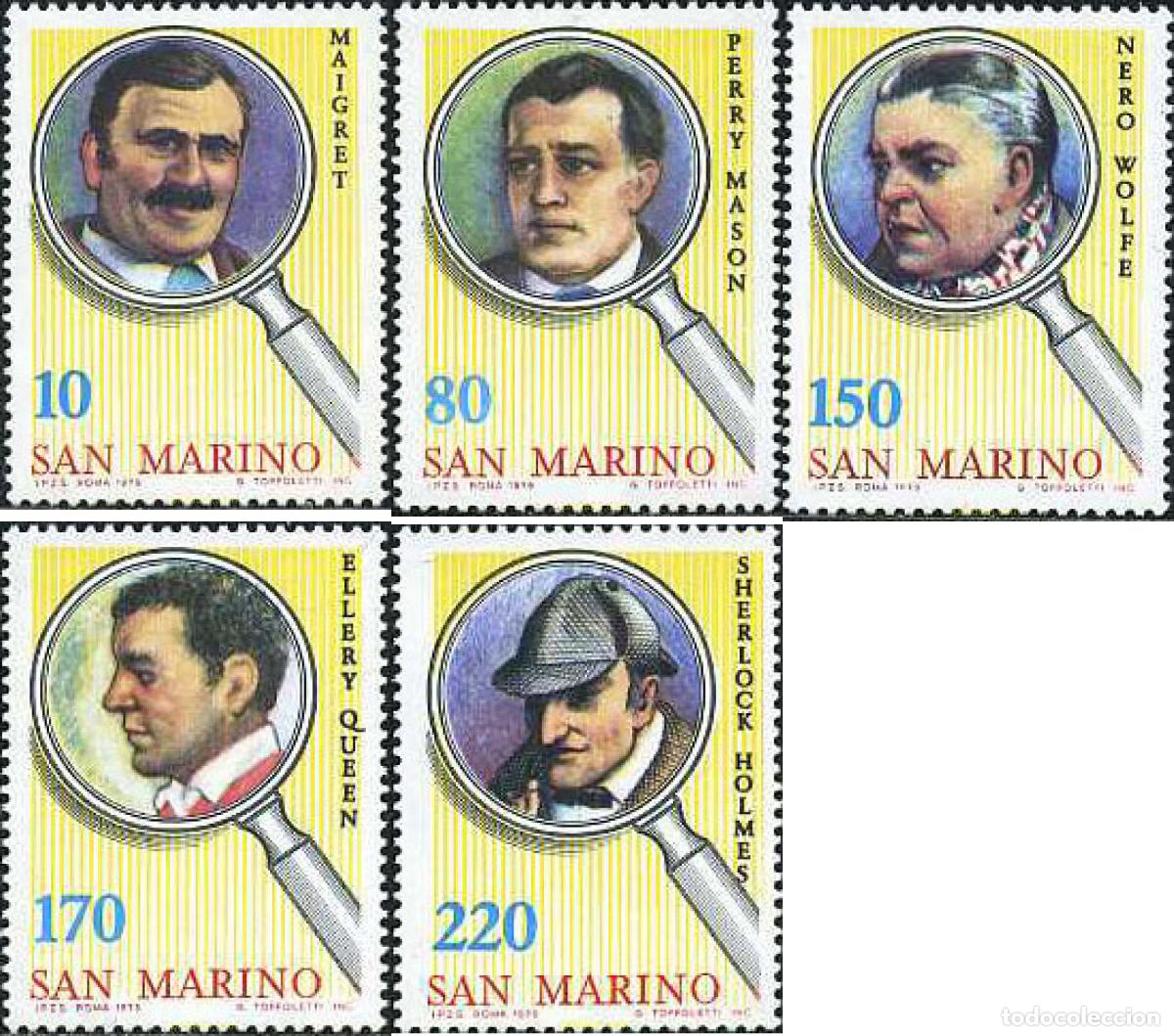 Sellos: 141083 MNH SAN MARINO 1979 PERSONAJES POPULARES DE LA LITERATURA POLICIACA