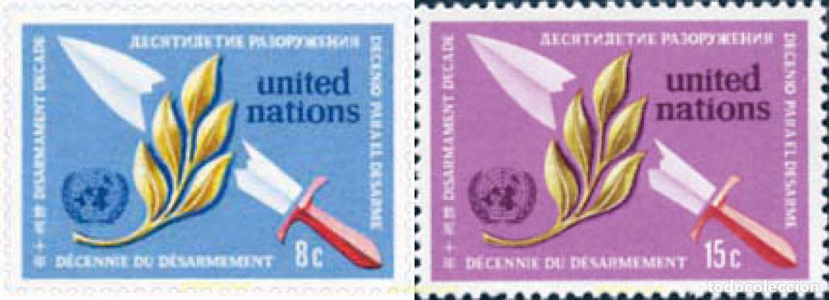 Sellos: 141268 MNH NACIONES UNIDAS. Nueva York 1973 DECENIO DEL DESARMAMENTO