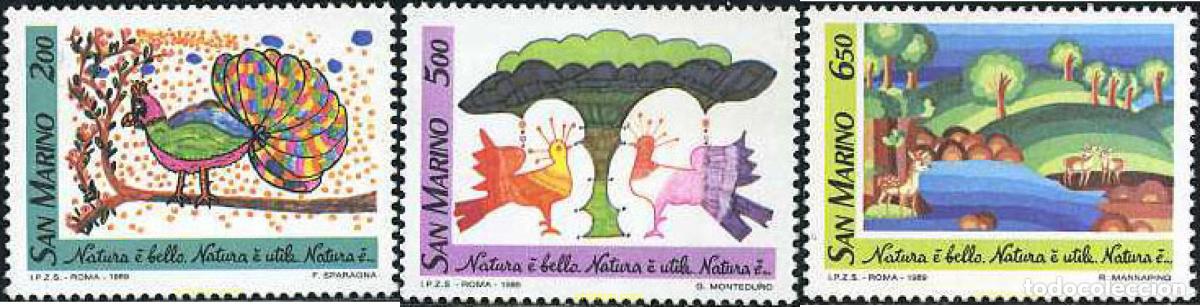 Sellos: 141300 MNH SAN MARINO 1989 NATURALEZA. DIBUJOS INFANTILES
