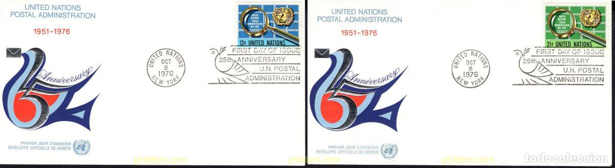 Sellos: 445520 MNH NACIONES UNIDAS. Nueva York 1976 25 ANIVERSARIO DE LA ADMINISTRACION POSTAL DE LA ONU
