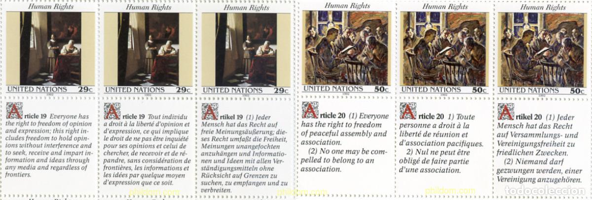 Sellos: 141321 MNH NACIONES UNIDAS. Nueva York 1992 DECLARACION UNIVERSAL DE LOS DERECHOS HUMANOS