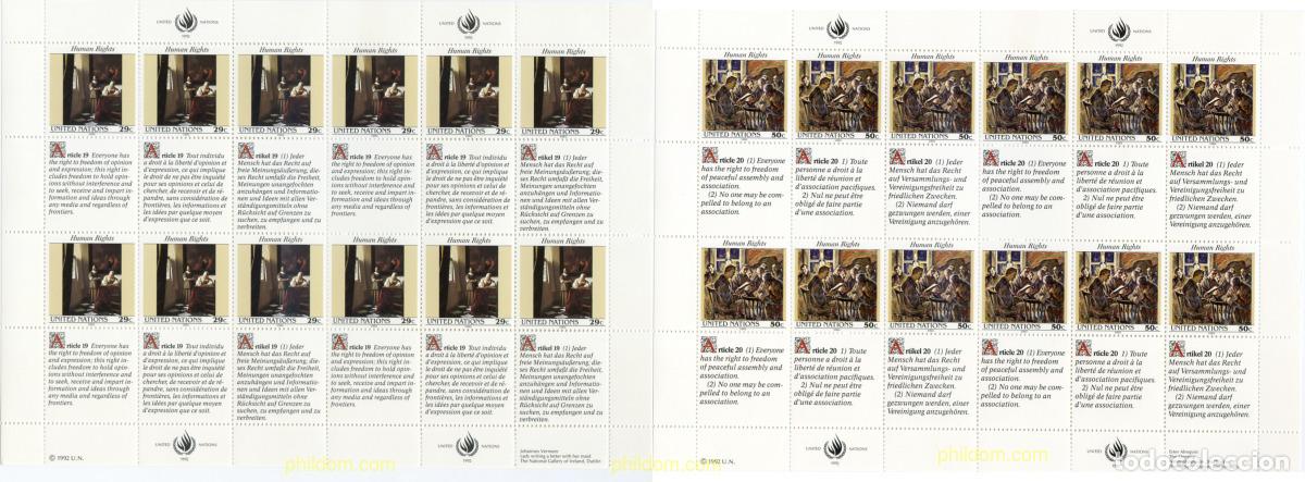 Sellos: 141322 MNH NACIONES UNIDAS. Nueva York 1992 DECLARACION UNIVERSAL DE LOS DERECHOS HUMANOS