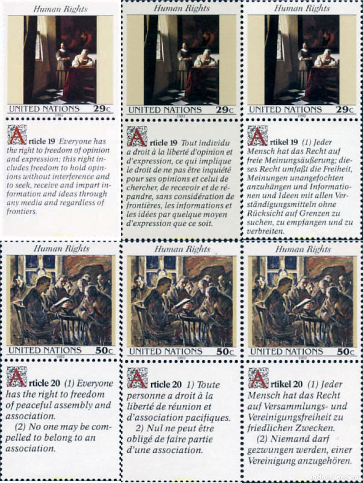Sellos: 158707 MNH NACIONES UNIDAS. Nueva York 1992 DECLARACION UNIVERSAL DE LOS DERECHOS HUMANOS