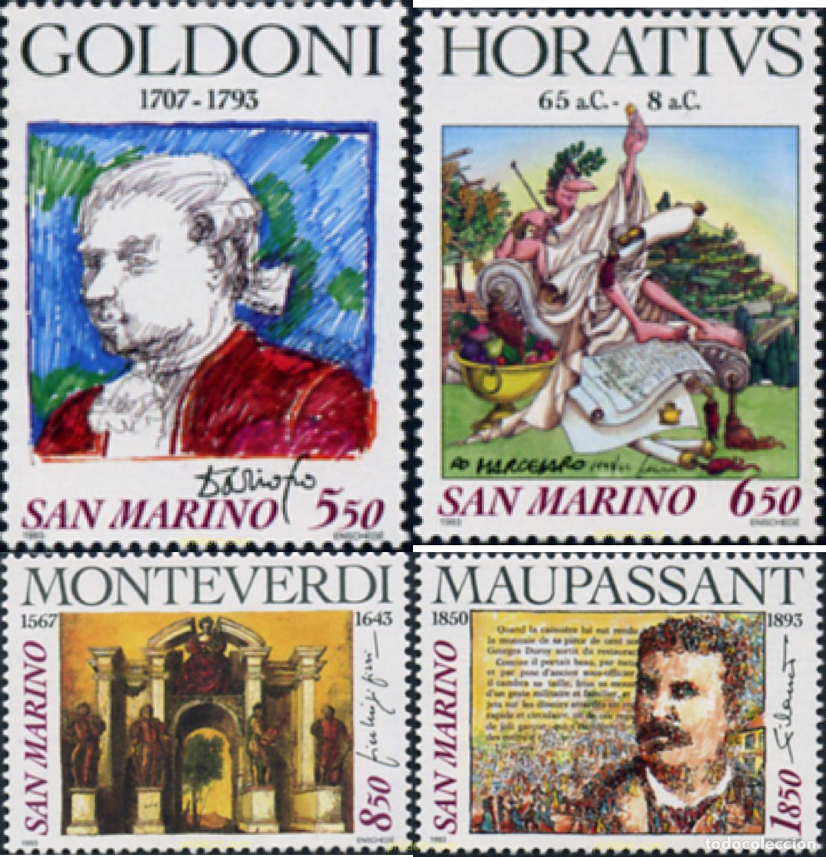 Sellos: 141442 MNH SAN MARINO 1993 ANIVERSARIO DE ESCRITORES Y COMPOSITORES CELEBRES