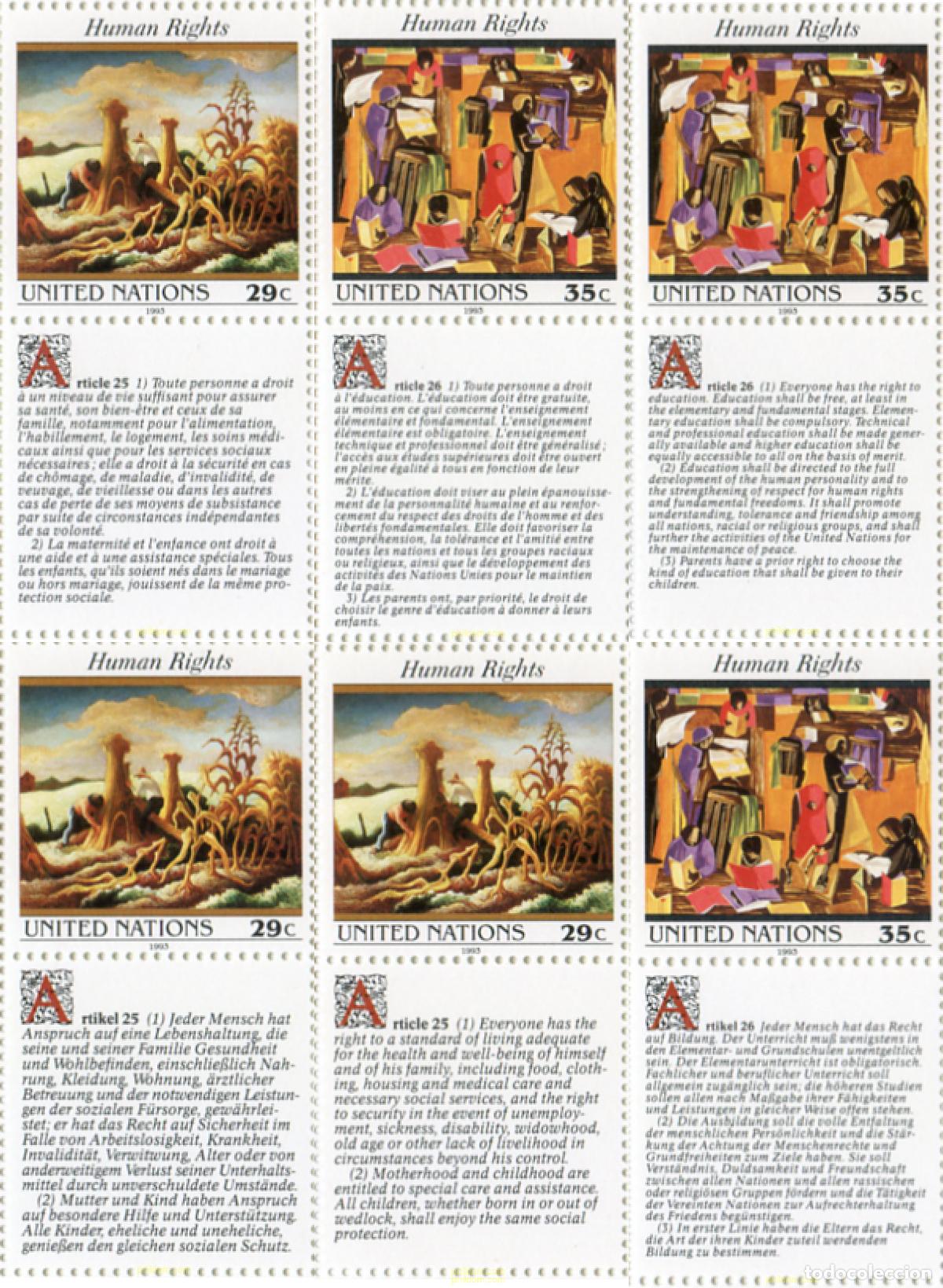 Sellos: 141338 MNH NACIONES UNIDAS. Nueva York 1993 DECLARACION UNIVERSAL DE LOS DERECHOS HUMANOS
