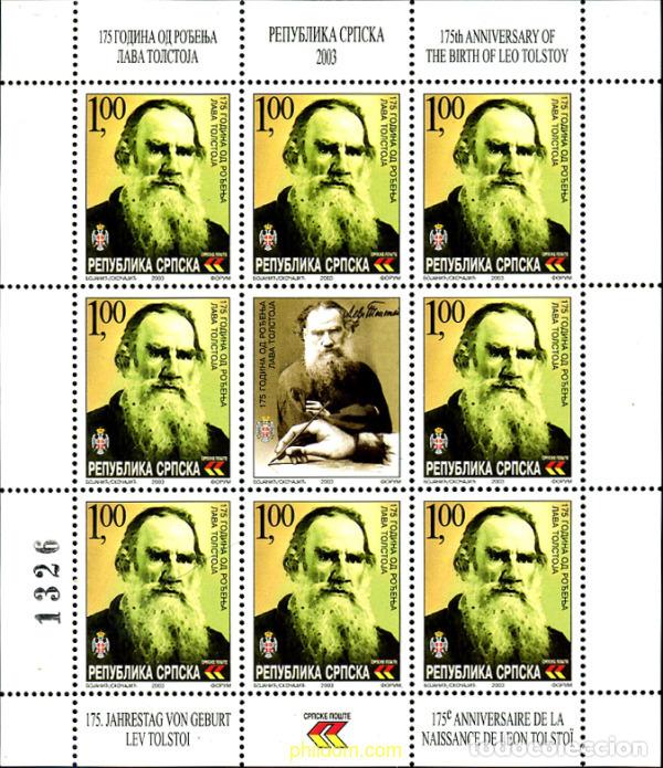 Sellos: 143905 MNH BOSNIA-HERZEGOVINA. Adm Serbia 2003 175 ANIVERSARIO DEL NACIMIENTO DE LEO TOLSTOI