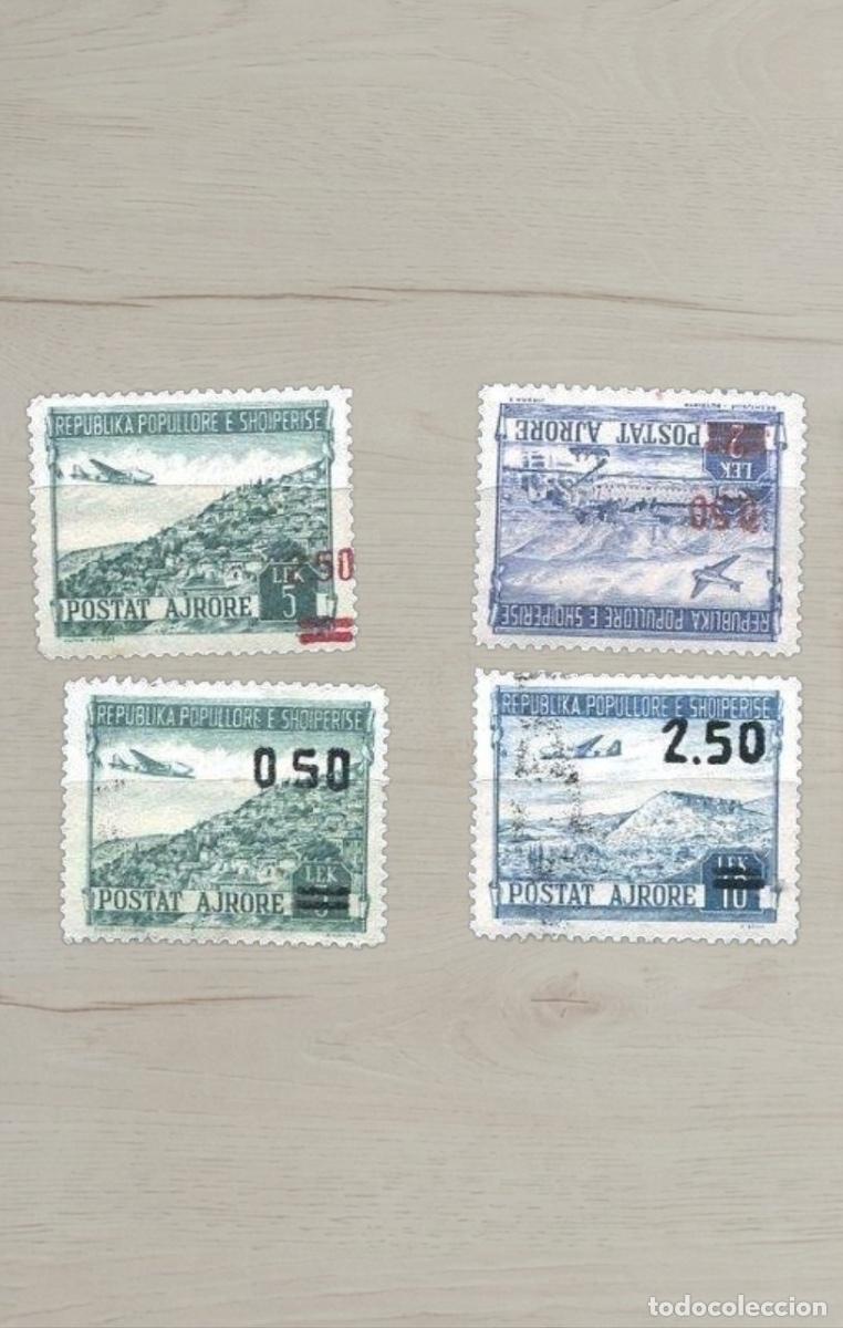 Sellos: Albania 1957 Airmail Overprints Set with Rare Inverted Surcharge Error Stamp - Mint